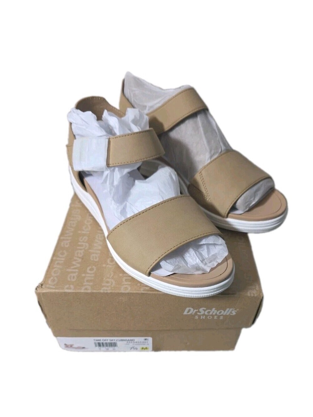 Dr Scholls Time Off Sky  Sandals  Cuban SAND Size 7.5 M NIB Adjustable EU 38